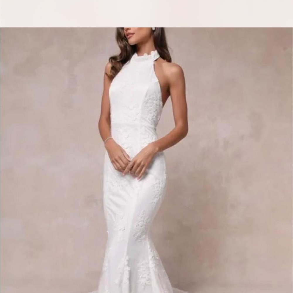 Lulu's White Lace Halter Wedding Dress